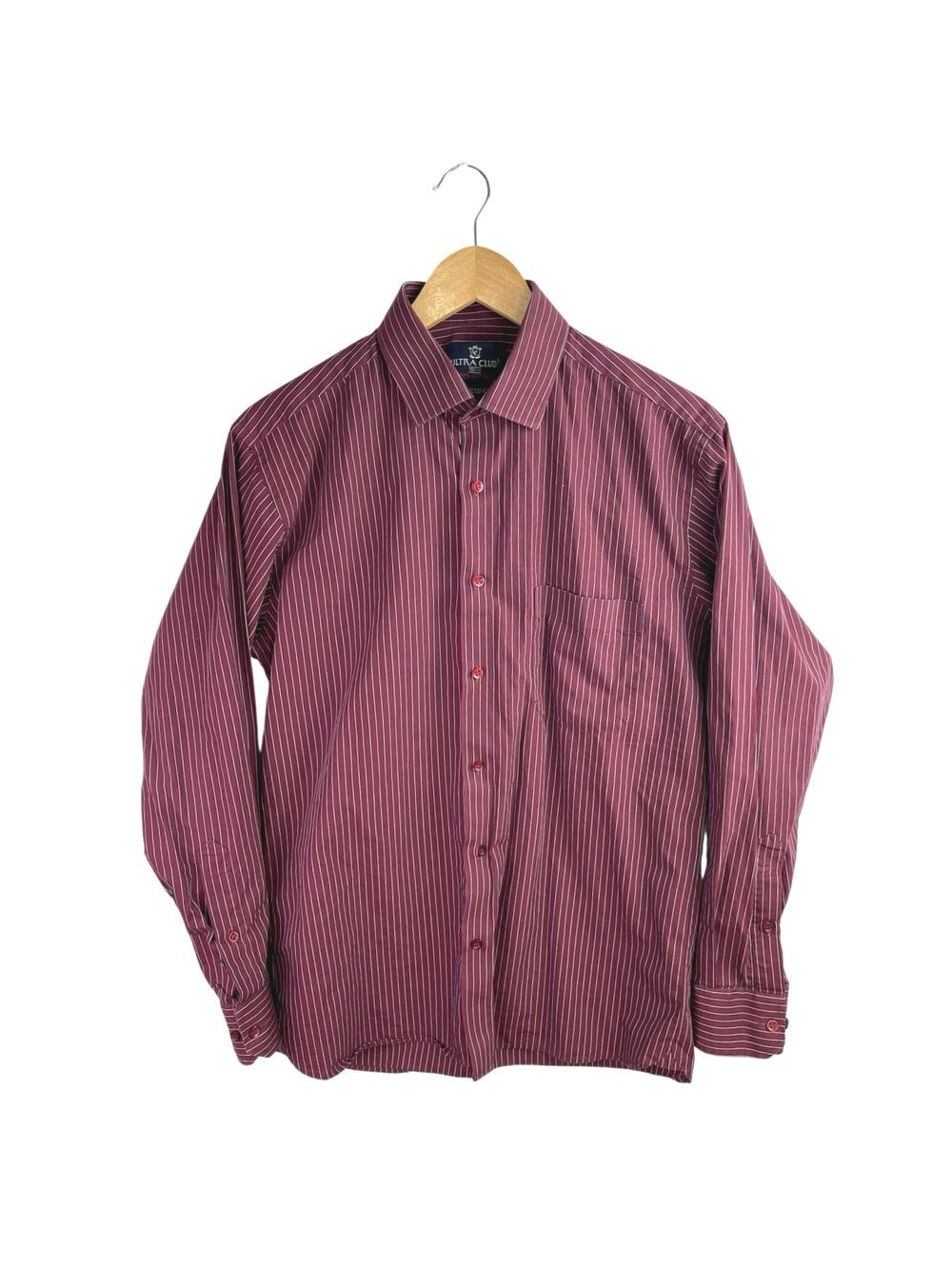 Ultra Club Charisma Red White Pinstripe Long Sleeve Button Up Dress Shirt 15 1/2